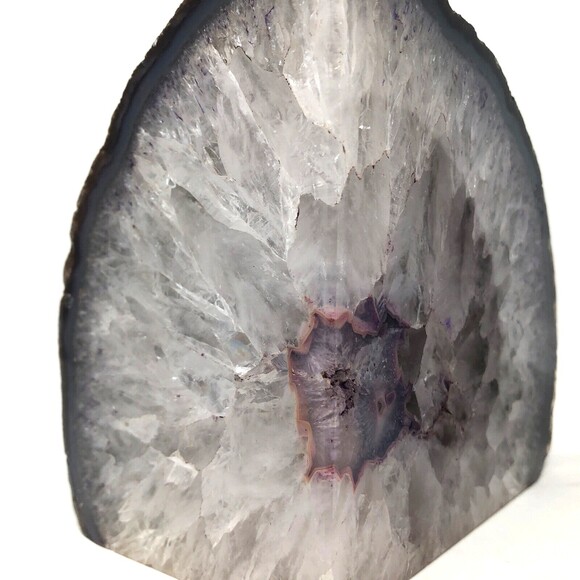 Crystal Quartz Purple Agate Geode Bookends 5" Tall 7 lbs Lavender Polished - Picture 4 of 12